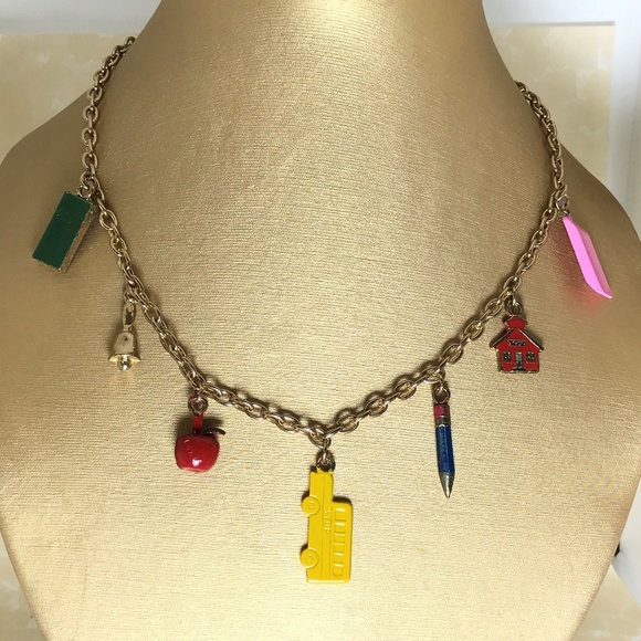Jewelry - Vintage Teacher School Charm Gold Tone Necklace